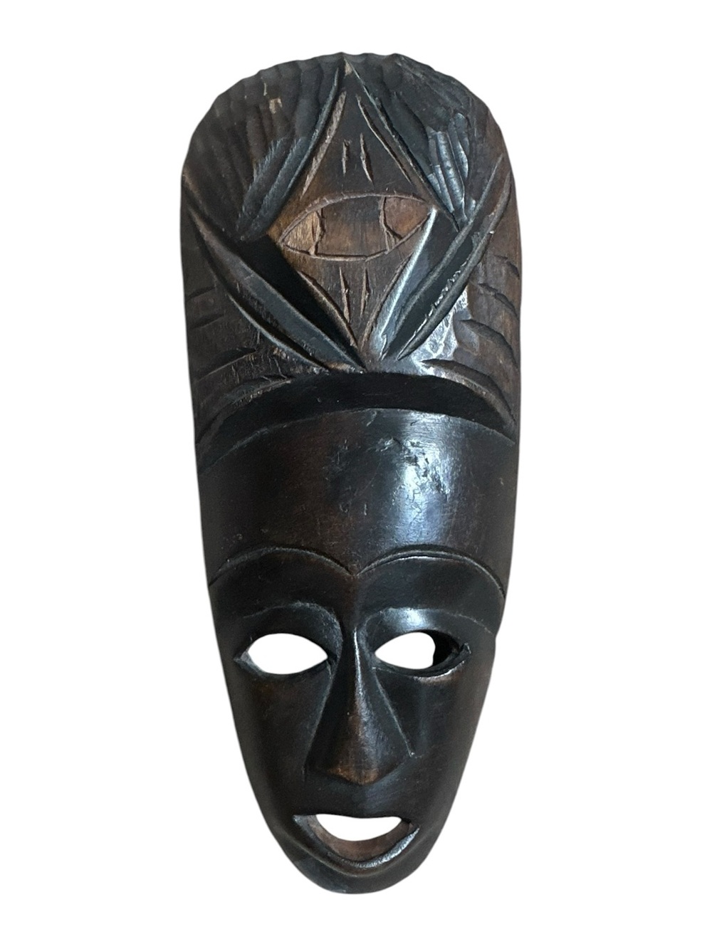 Hand-Carved Wooden Tribal African Mask – Wall Decor – 11” x 6”